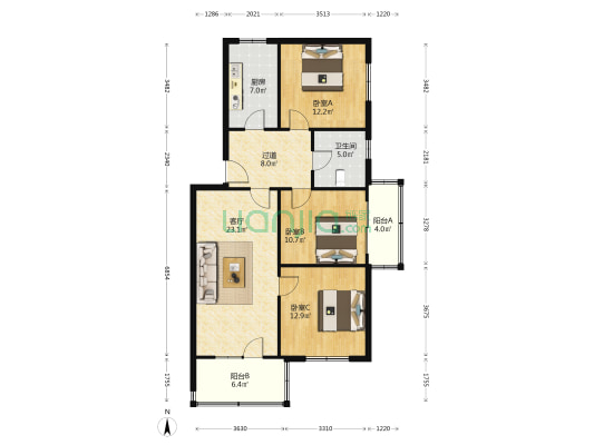 桦亮小区 3室1厅1卫 103平方