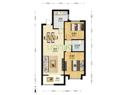 保利·悦公馆 2室1厅1卫 83平方