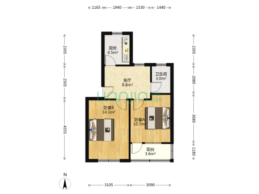 北角弄 2室1厅1卫 57平方