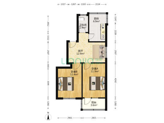 隆岗新村 2室1厅1卫 64平方