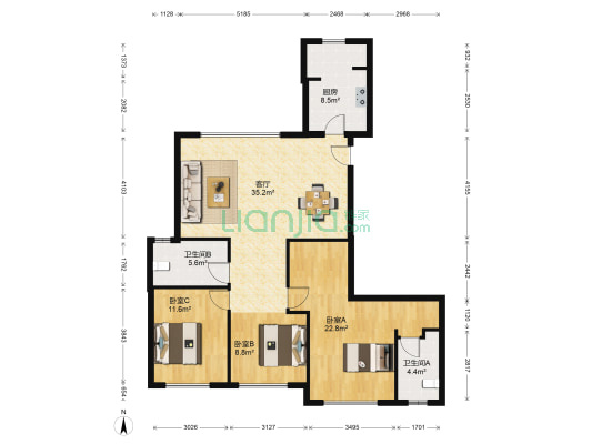 雷诺阿花园 3室1厅2卫 135平方