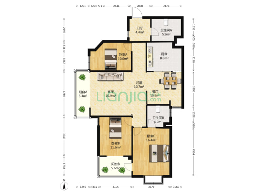 金坤尚城学府里 3室2厅2卫 145平方
