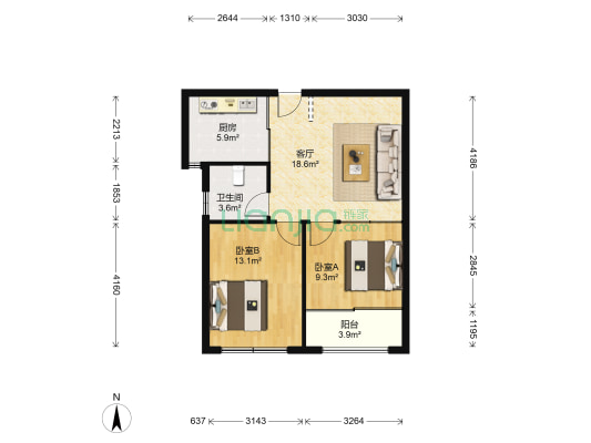 骏龙花园 2室1厅1卫 80平方