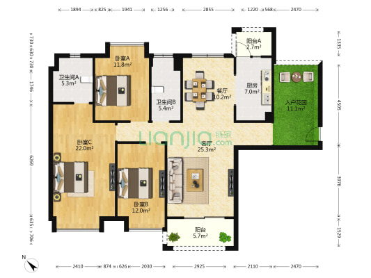 永安新城 3室2厅2卫 142平方