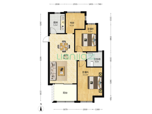 锦绣商业广场 3室1厅1卫 93平方