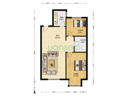 蔷薇家园 2室1厅1卫 93平方