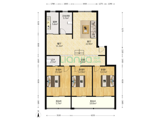 鄂州市司法局 3室2厅2卫 140平方