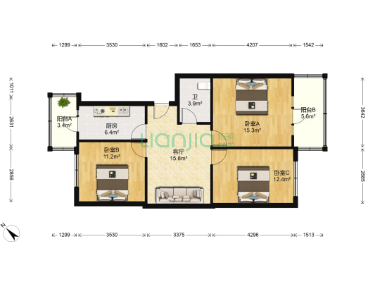 汉广街 3室1厅1卫 90平方