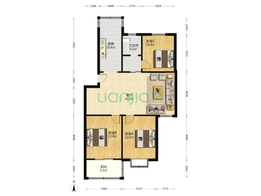 萃文园 3室1厅1卫 111平方