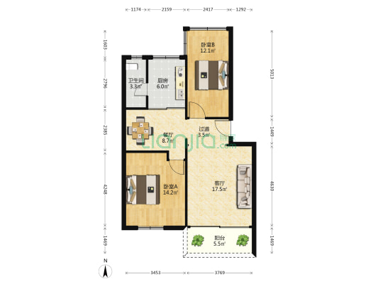 景富新村 2室2厅1卫 91平方