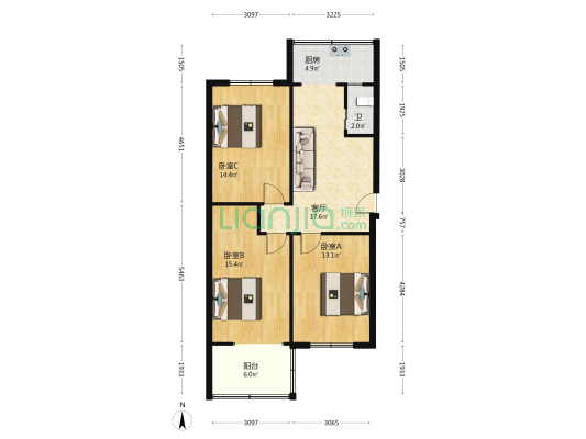 棉麻公司宿舍 3室1厅1卫 90平方