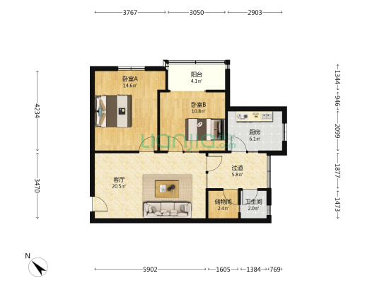 照壁巷9号 2室1厅1卫 69平方