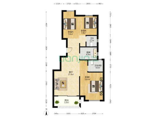 大发德商熙悦花苑 3室1厅2卫 97平方