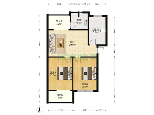 四十五街 2室1厅1卫 82平方