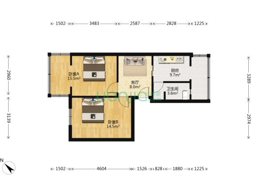 正府街111号 2室1厅1卫 58平方