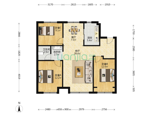 新星宇·金麟府 3室2厅2卫 107平方