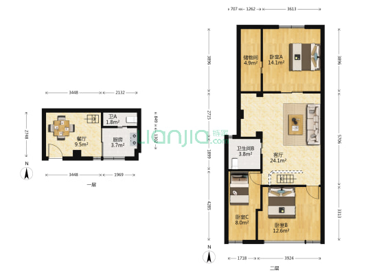 中山雅园南区 3室2厅2卫 95平方