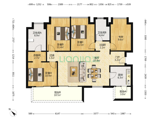 恒大未来城三期 4室1厅2卫 137平方