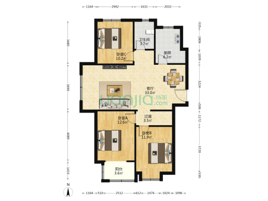 福美十号院西区 3室1厅1卫 116平方