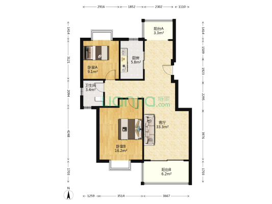 弘阳旭日雅筑 2室1厅1卫 91平方