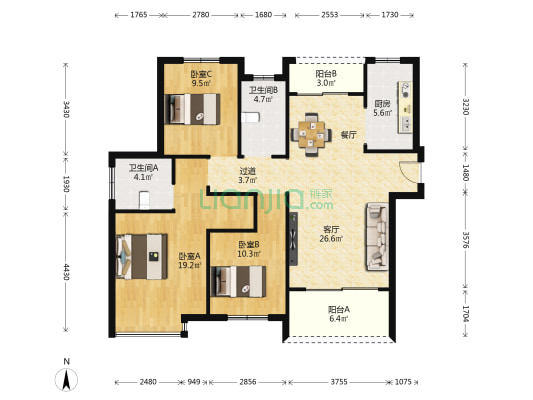 国资安厦·带湖雅苑 3室1厅2卫 125平方