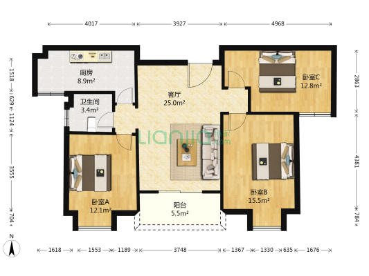 丰翔嘉园 3室1厅1卫 109平方
