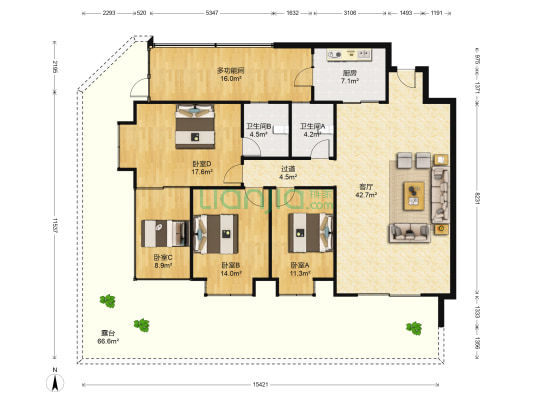 绿韵花都 5室1厅2卫 131平方