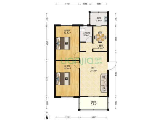 幸福花苑 2室2厅1卫 91平方