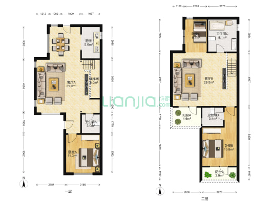 中欧国际城金茂墅一期 3室2厅3卫 141平方