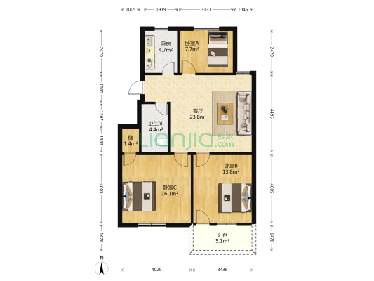 福藤苑小区 3室1厅1卫 96平方