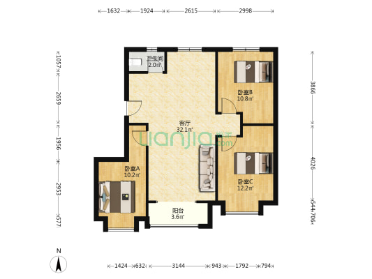城东春晓雅郡澜园 3室1厅1卫 93平方