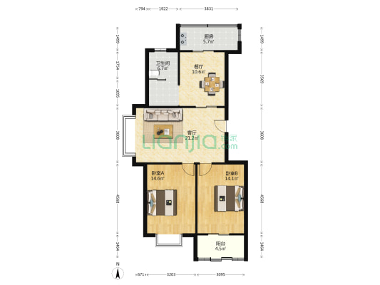 正棱山庄 2室2厅1卫 95平方