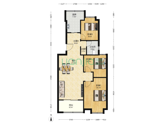 银杏居 3室1厅1卫 107平方