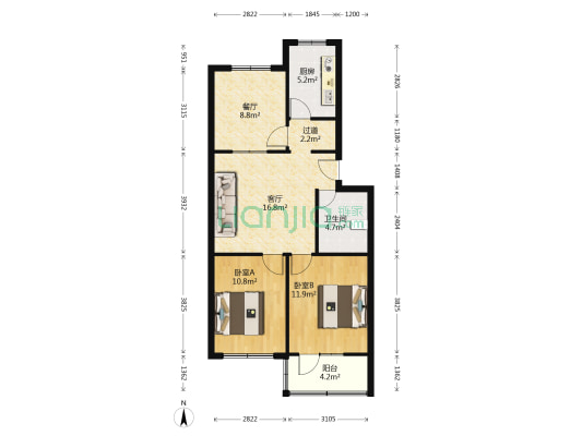 瑞祥楼小区 2室2厅1卫 83平方