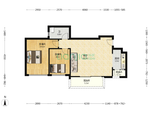 水岸香洲三期四期 2室1厅1卫 81平方