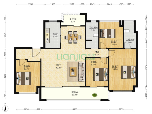 招商麓山府 4室1厅2卫 160平方