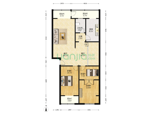 中原东路120号院 3室2厅1卫 132平方