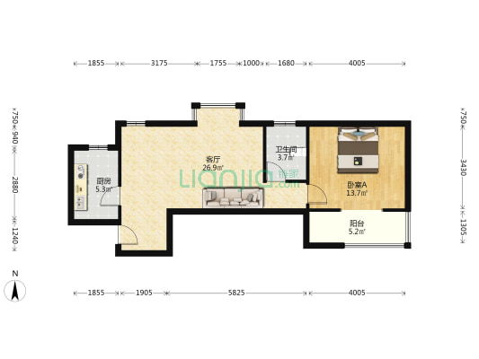 70年大产权，中间楼层，主卧带阳台，看房方便-户型图