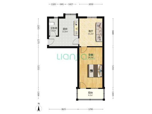 二轻局宿舍 1室1厅1卫 55平方