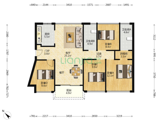 深铁懿府一期 4室1厅2卫 114平方