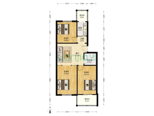 建华里(塘沽区) 3室1厅1卫 90平方