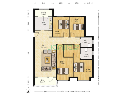 富力盛悦府 4室1厅2卫 148平方