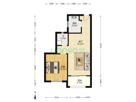 金地艺境 1室1厅1卫 65平方