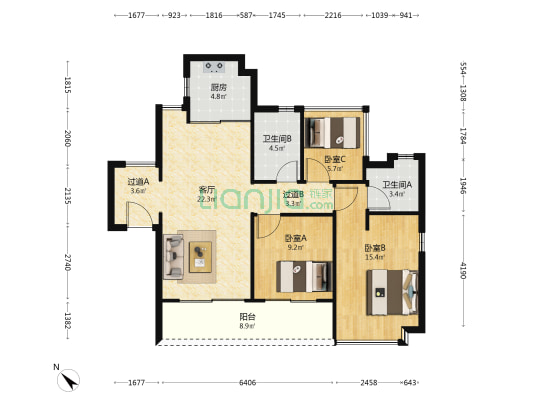 中海观澜府(住宅) 3室1厅2卫 100平方