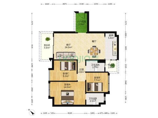 尚誉名筑 3室1厅2卫 105平方