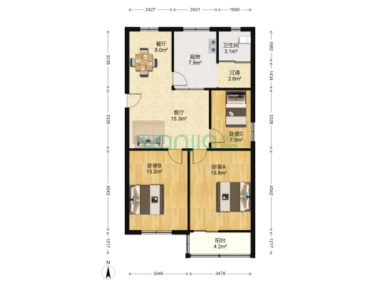 白酒巷 3室2厅1卫 91平方