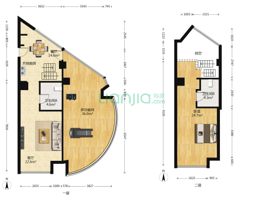 世茂智慧之门 2室2厅2卫 62平方