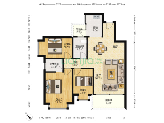 安宇花园 3室1厅2卫 99平方