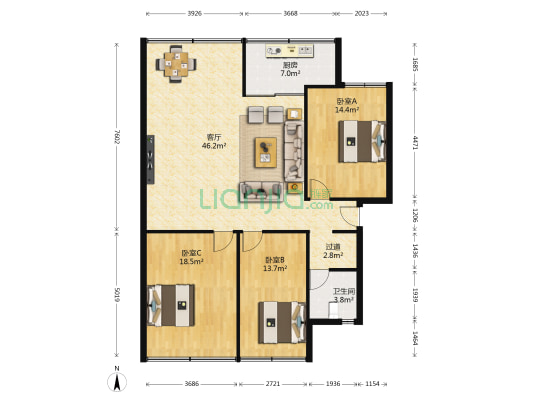 云客小区四区 3室1厅1卫 120平方