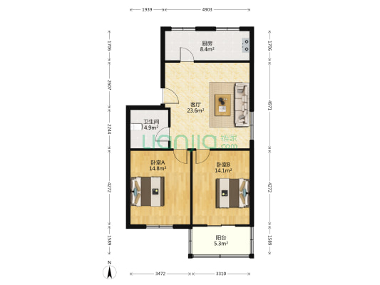 天沽里 2室1厅1卫 93平方